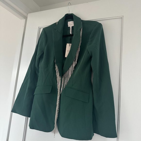 NWT Cinq à Sept Cheyenne Crepe  Blazer Jacket Rhinestone Embellished Fringe Sz 2 - Picture 5 of 9